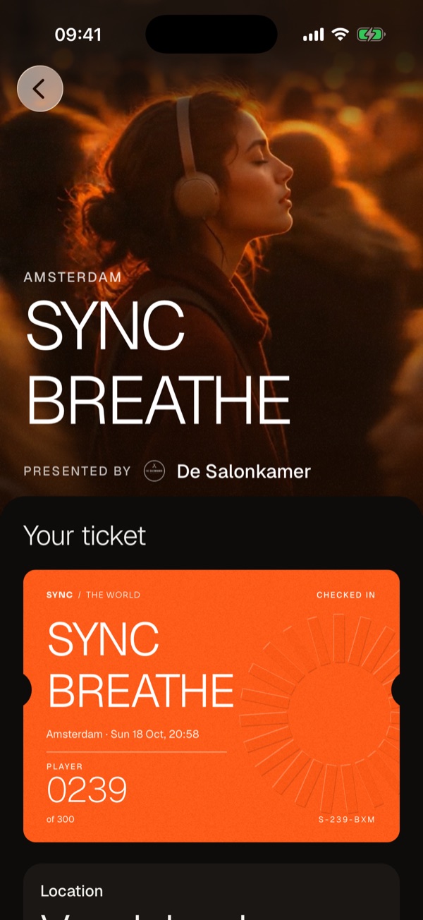 The SYNC Breathe event page, presented by De Salonkamer